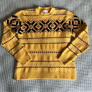 Vintage Casual Corner Wool Blend Fair Isle Sweater Womens Large Butter Yellow
